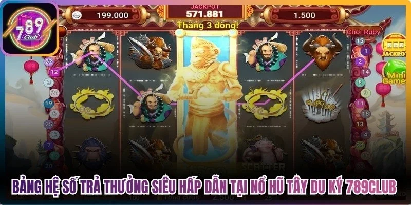 Bảng hệ số trả thưởng siêu hấp dẫn tại nổ hũ Tây Du Ký 789Club