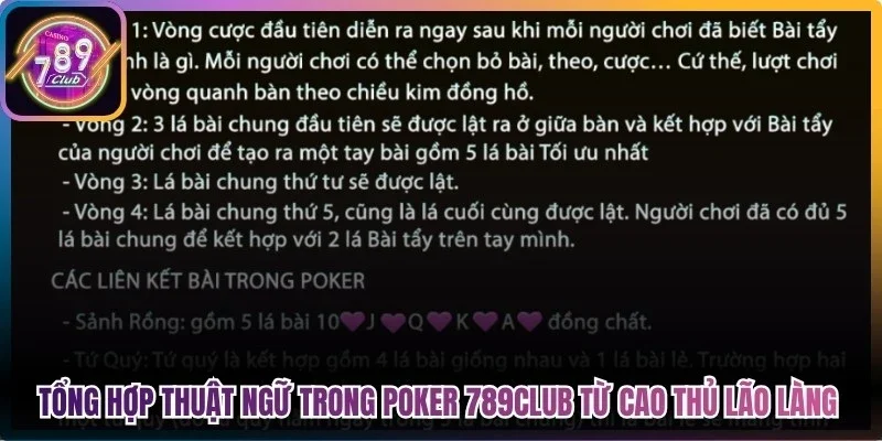 Tổng hợp thuật ngữ trong poker 789Club từ cao thủ lão làng
